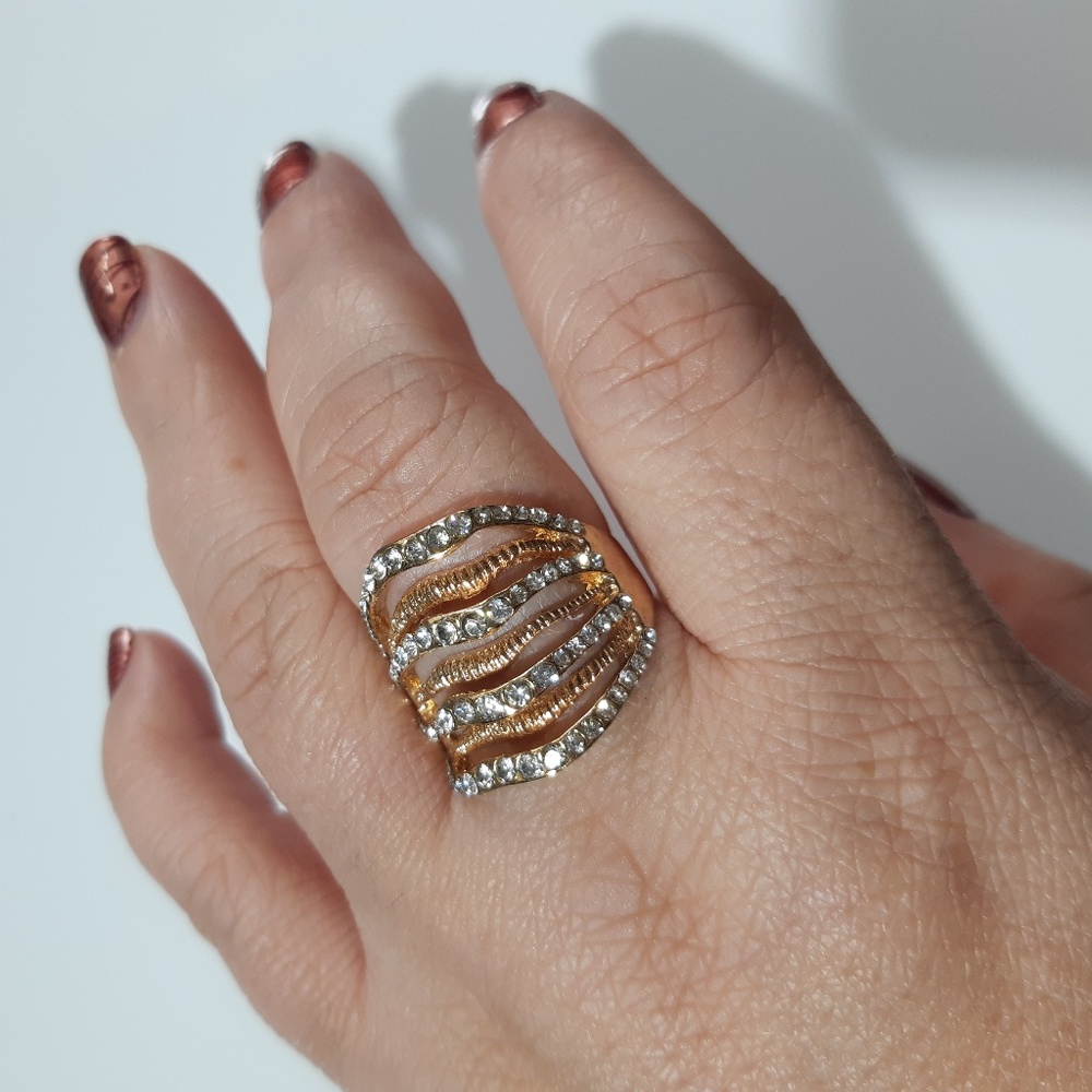 NEW Multi Band Gold Plated Layered Ring with CZ - Picture 6 of 7